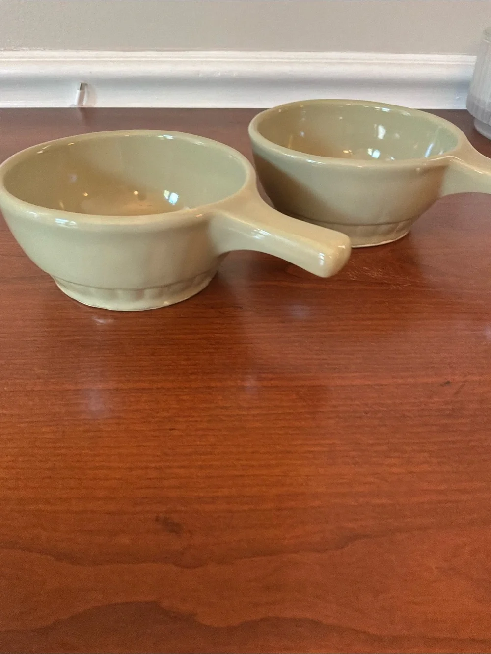 Mt.Clemens‎ McCoy Pale Green Stoneware Handled Bowls - Set of 2 made USA